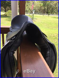 17 Black Leather Dressage English Saddle Package Bridle Girth Leathers & Irons