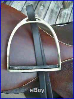 17 Seat Stubben Tristan Dressage Saddle, with stirrups, leathers & EE Girth