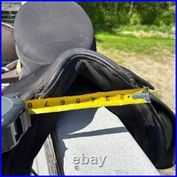 17 Thorowgood Synthetic Dressage Saddle with Stirrup Leathers & Stirrups, Black