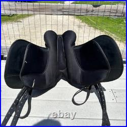17 Thorowgood Synthetic Dressage Saddle with Stirrup Leathers & Stirrups, Black