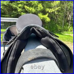 17 Thorowgood Synthetic Dressage Saddle with Stirrup Leathers & Stirrups, Black