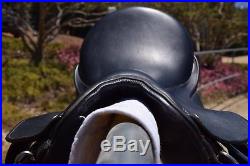 18 Collegiate dressage saddle with leathers, irons, and 28 girth