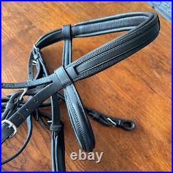 Aramas Raised Padded Dressage Bridle with Flash withLeather Reins Black Oversize Aramas Raised Padded Dressage Bridle with Flash withLeather Reins Black Oversize