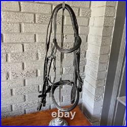 Aramas Raised Padded Dressage Bridle with Flash withLeather Web Reins Black Cob Aramas Raised Padded Dressage Bridle with Flash withLeather Web Reins Black Cob