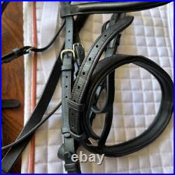 Aramas Raised Padded Dressage Bridle with Flash withLeather Web Reins Black Cob Aramas Raised Padded Dressage Bridle with Flash withLeather Web Reins Black Cob