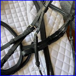 Aramas Raised Padded Dressage Bridle with Flash withLeather Web Reins Black Cob Aramas Raised Padded Dressage Bridle with Flash withLeather Web Reins Black Cob