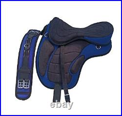 BLUE English Freemax Treeless Horse Saddle with girth and stirrups 14,15 inch