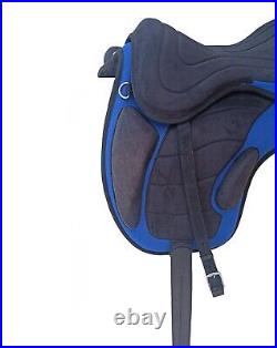 BLUE English Freemax Treeless Horse Saddle with girth and stirrups 14,15 inch