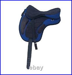 BLUE English Freemax Treeless Horse Saddle with girth and stirrups 14,15 inch