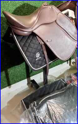 Black Jumping Dressage Leather Horse Saddle With Girth & Tack Set Size 14-18