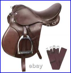 Black Leather Horse Saddle Jumping Dressage With Girth & Tack Set Size 14-18