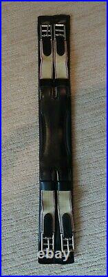 Black padded leather double elastic dressage girth 26