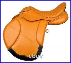 Brown Jumping Dressage Leather Horse Saddle With Girth & Tack Set Size 14-18