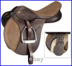 Brown Jumping Dressage Leather Horse Saddle With Girth & Tack Set Size 14-18