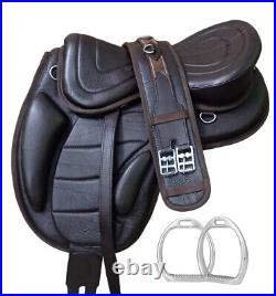 Brown Leather Softy Treeless Horse Saddle With Free Girth + Stirrups