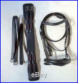Dressage Black Prem Leather Accessories Full Bridle 54 Leathers Irons Girth-29