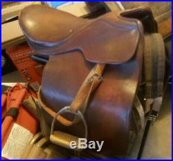 Dressage English Leather Saddle with Stirrups and Girth