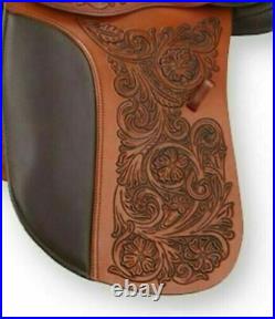 Dressage Leather hand carved Saddle size 17.5 inch With girth, stirrup leather