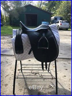 Dressage Saddle 16.5 Seat, Wide Tree With Stirrups, Leathers, And Girth