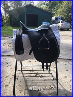 Dressage Saddle 17 Seat, Wide Tree With Stirrups, Leathers, And Girth