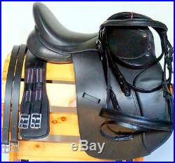 Dressage Saddle Black Premium Leather 17 Pkg-4pc Bridle Leather Irons Girth