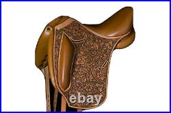 Dressage Saddle Leather English horse +Snaffle Bridle matching girth + Stirup