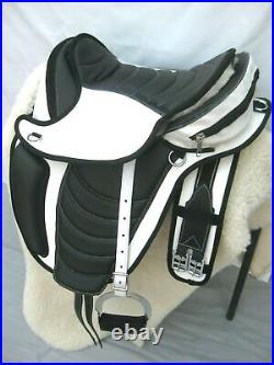 Dressage Treeless Saddle White&Black Synthick girth + synthetic leathers +iron