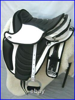Dressage Treeless Saddle White&Black Synthick girth + synthetic leathers +iron