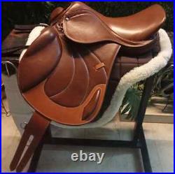 Jumping Dressage Brown Leather Horse Saddle With Girth & Bridle Set Size 14-18