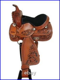 Leather Horse Saddle Western 8 inch Seat Children Pony Miniature Kids Equestrian