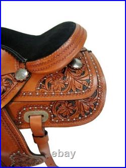 Leather Horse Saddle Western 8 inch Seat Children Pony Miniature Kids Equestrian