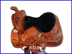 Leather Horse Saddle Western 8 inch Seat Children Pony Miniature Kids Equestrian