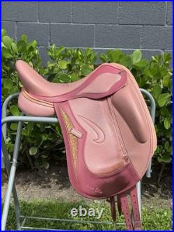 PINK Adam Ellis Dressage Saddle, 17.5 M/W + Girth & Stirrup Leathers