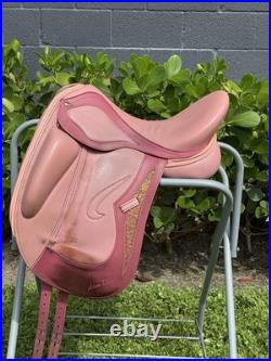 PINK Adam Ellis Dressage Saddle, 17.5 M/W + Girth & Stirrup Leathers