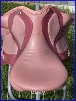 PINK Adam Ellis Dressage Saddle, 17.5 M/W + Girth & Stirrup Leathers
