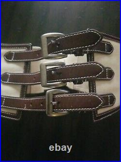 SM Women's Belt 3 Buckle Western Cinch White 20% Leather 40% Cotton 40% Linen