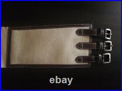 SM Women's Belt 3 Buckle Western Cinch White 20% Leather 40% Cotton 40% Linen