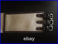 SM Women's Belt 3 Buckle Western Cinch White 20% Leather 40% Cotton 40% Linen