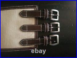 SM Women's Belt 3 Buckle Western Cinch White 20% Leather 40% Cotton 40% Linen