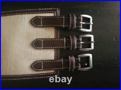 SM Women's Belt 3 Buckle Western Cinch White 20% Leather 40% Cotton 40% Linen