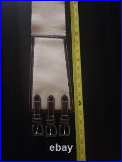 SM Women's Belt 3 Buckle Western Cinch White 20% Leather 40% Cotton 40% Linen