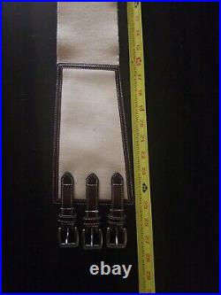 SM Women's Belt 3 Buckle Western Cinch White 20% Leather 40% Cotton 40% Linen