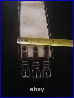 SM Women's Belt 3 Buckle Western Cinch White 20% Leather 40% Cotton 40% Linen