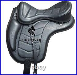 Treeless Freemax leather black saddle treeless saddle with girth + Stirrups