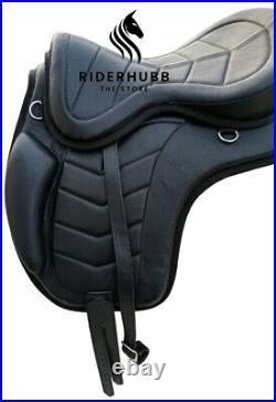 Treeless Freemax leather black saddle treeless saddle with girth + Stirrups