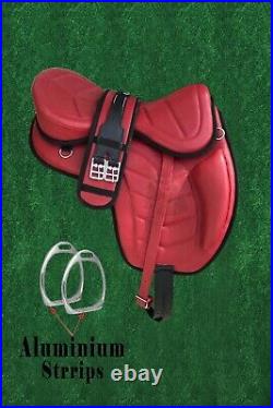 Treeless Leather Red Softy Saddle 12 inch to 19 inch With Strrips & Girth