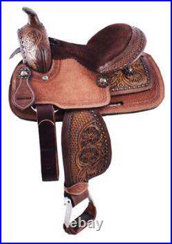 Western Barrel Leather Saddle Elegantly Hand Carved With Free Tack Set & Cinches
