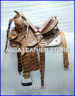 Western Leather Barrel Saddle With Free Headstall, Breast Collar, Reins & Cinch