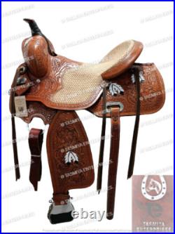 Western Leather Barrel Saddle With Free Matching Headstall Breast Collar & Cinch