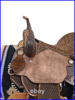 Western Leather Barrel Saddle With Free Matching Headstall Breast Collar & Cinch